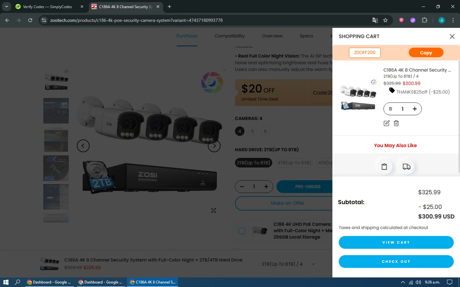Zosi coupon code screenshot showing code THANKS$25off applied at Zosi checkout page. Uploaded by SimplyCodes community member SmartExpert6670 on Jul 25, 2025