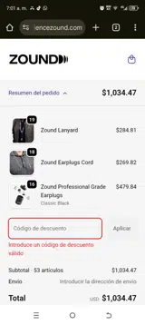 Zound coupon verification screenshot