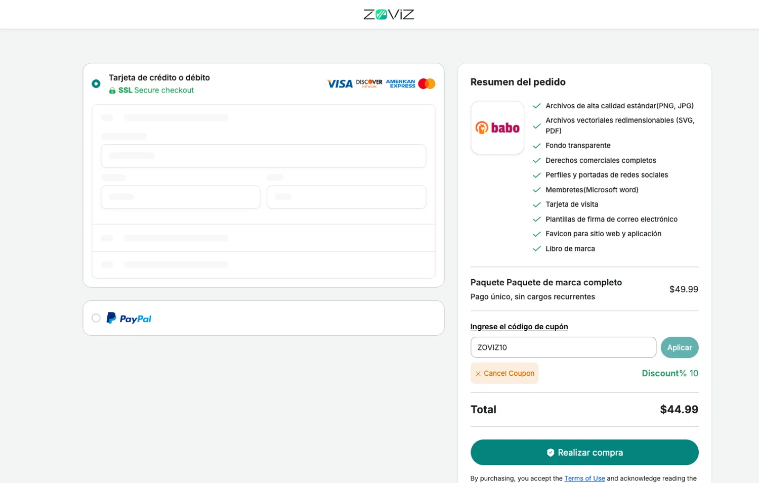 Zoviz coupon code screenshot showing code ZOVIZ10 applied at Zoviz checkout page. Uploaded by SimplyCodes community member ELOIN777 on Jul 31, 2025
