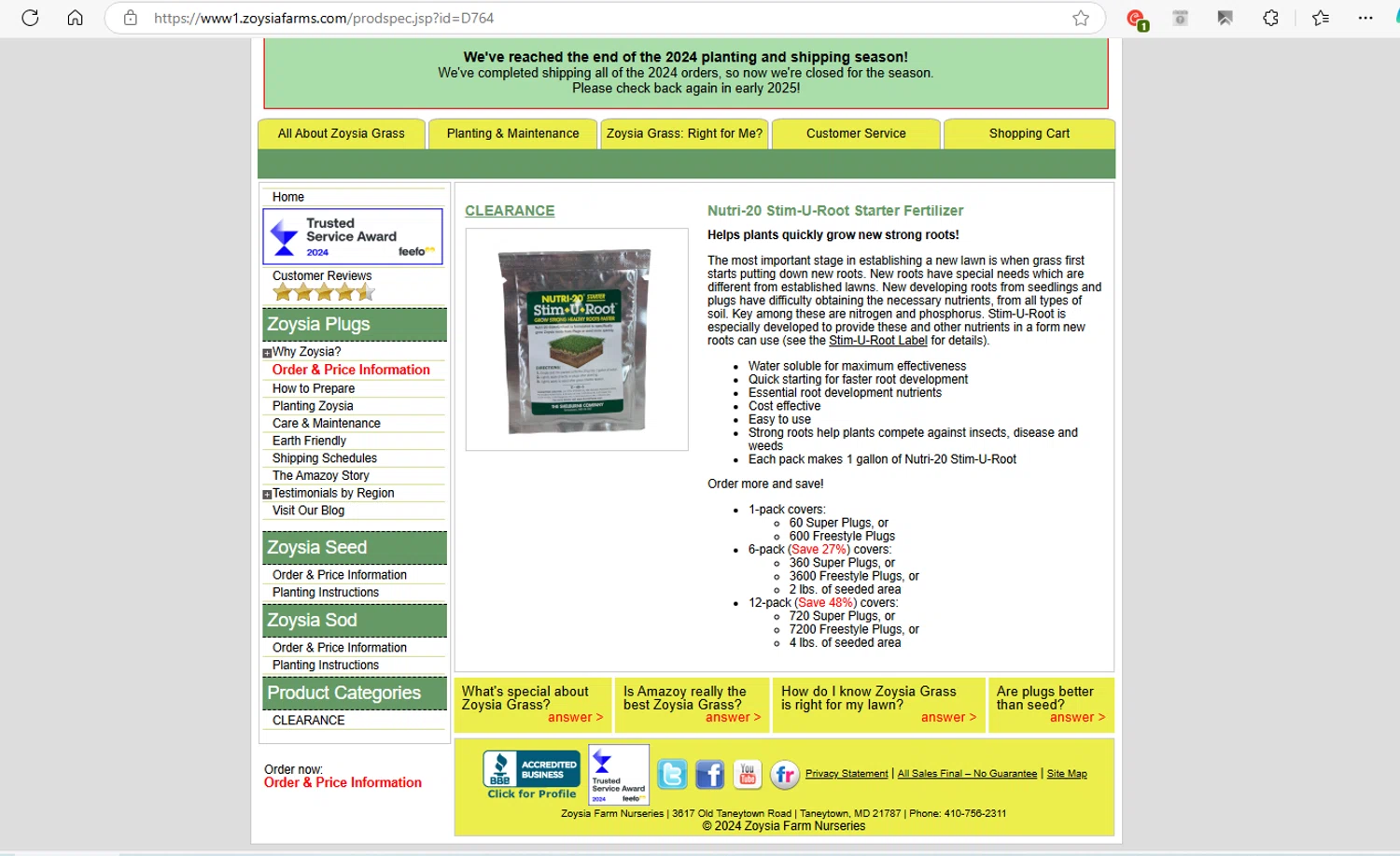 Zoysia Farms checkout page showing Zoysia Farms promo code box | Screenshot taken by SimplyCodes community member on Oct 21, 2024