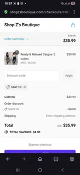 Save10 coupon verification screenshot