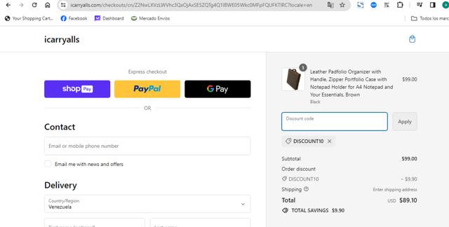 iCarryalls checkout page showing iCarryalls promo code box | Screenshot taken by SimplyCodes community member on Feb 6, 2024