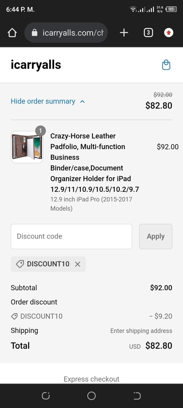 iCarryalls checkout page showing iCarryalls promo code box | Screenshot taken by SimplyCodes community member on Aug 24, 2023