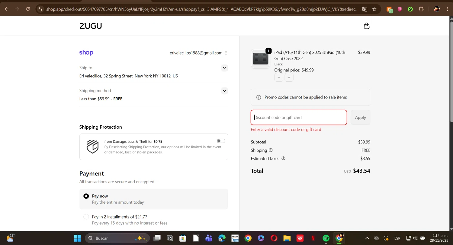 Zugu Case promo code screenshot showing code IG15 applied at Zugu Case checkout page. Uploaded by SimplyCodes community member ERI0810 on Nov 28, 2025