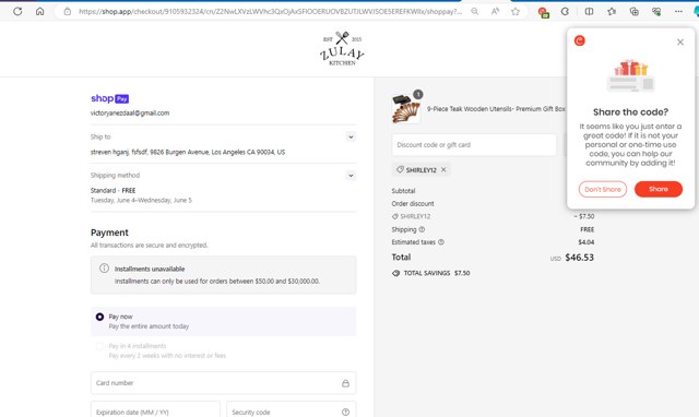 Zulay Kitchen checkout page showing Zulay Kitchen discount code box | Screenshot taken by SimplyCodes community member on May 24, 2024