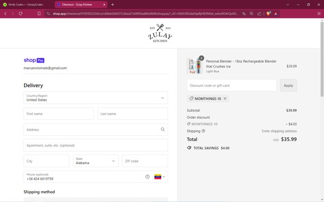Zulay Kitchen checkout page showing Zulay Kitchen discount code box | Screenshot taken by SimplyCodes community member on May 24, 2024