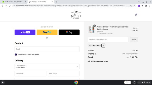 Zulay Kitchen checkout page showing Zulay Kitchen discount code box | Screenshot taken by SimplyCodes community member on May 31, 2024