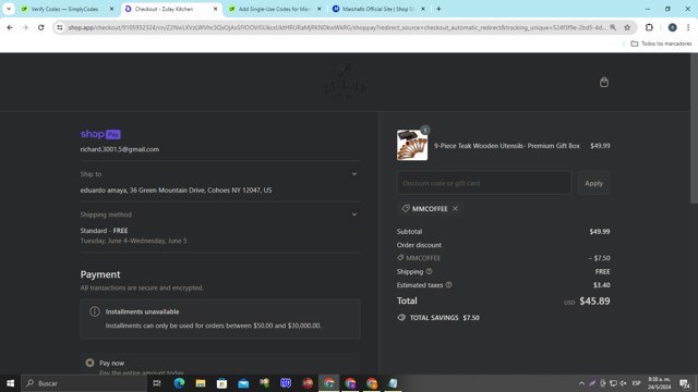 Zulay Kitchen checkout page showing Zulay Kitchen discount code box | Screenshot taken by SimplyCodes community member on May 24, 2024