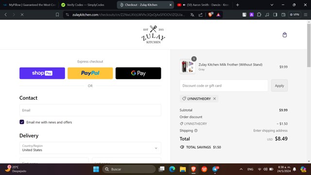 Zulay Kitchen checkout page showing Zulay Kitchen discount code box | Screenshot taken by SimplyCodes community member on May 24, 2024
