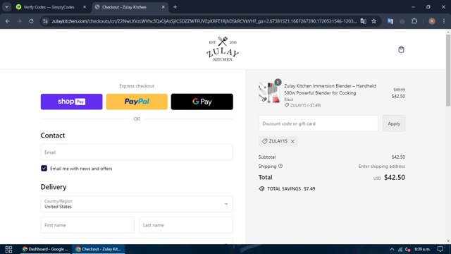Zulay Kitchen checkout page showing Zulay Kitchen discount code box | Screenshot taken by SimplyCodes community member on Jul 9, 2024