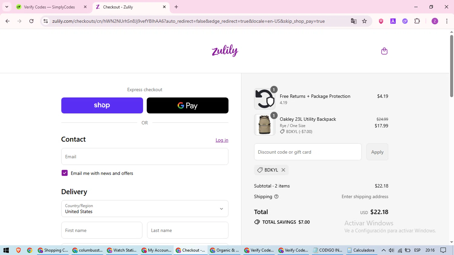 Zulily promo code screenshot showing code BDKYL applied at Zulily checkout page. Uploaded by SimplyCodes community member ValiantFinder3275 on Aug 30, 2025