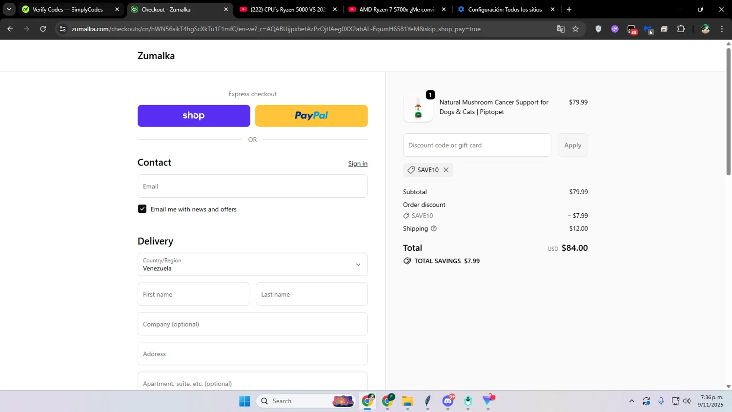 Zumalka promo code screenshot showing code Save10 applied at Zumalka checkout page. Uploaded by SimplyCodes community member franalepe on Nov 9, 2025