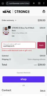 Zumba Fitness coupon verification screenshot