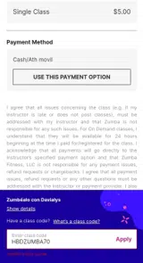 HBDZUMBA70 coupon verification screenshot