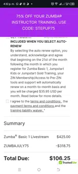 Zumba Fitness coupon verification screenshot