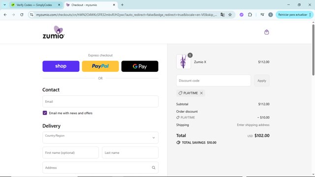 Zumio checkout page showing Zumio discount code box | Screenshot taken by SimplyCodes community member on Aug 30, 2025