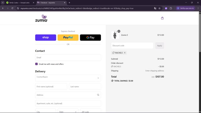 Zumio checkout page showing Zumio discount code box | Screenshot taken by SimplyCodes community member on Aug 30, 2025