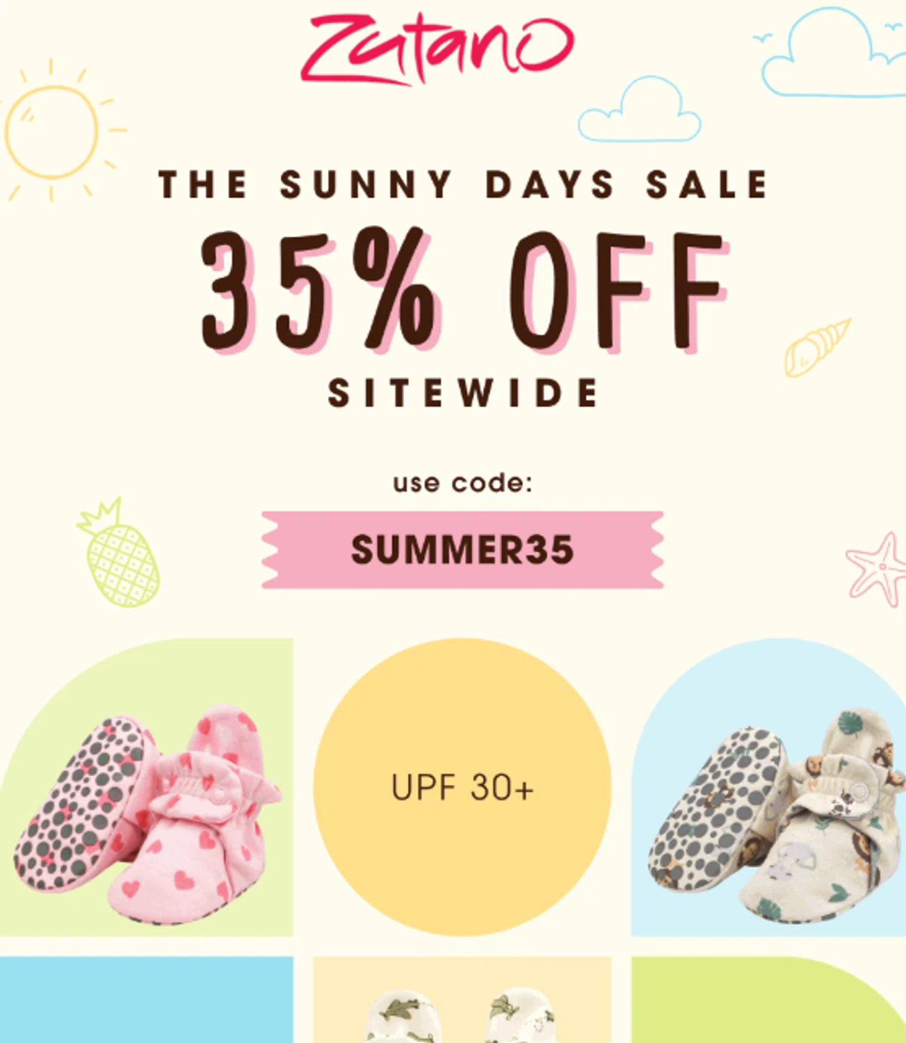 Zutano promo code screenshot showing code SUMMER35 applied at Zutano checkout page. Uploaded by SimplyCodes community member valeriaantonieta on Jun 9, 2026