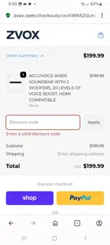 ZVOX coupon verification screenshot