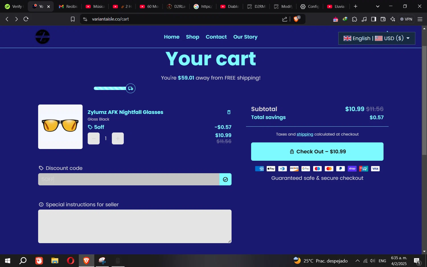 Zylumz Bluelenz promo code screenshot showing code 5OFF applied at Zylumz Bluelenz checkout page. Uploaded by SimplyCodes community member Norman_KSD on Feb 4, 2025