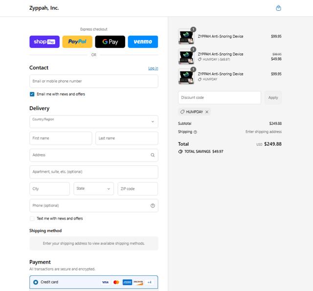 Zyppah checkout page showing Zyppah coupon code box | Screenshot taken by SimplyCodes community member on Jul 24, 2025