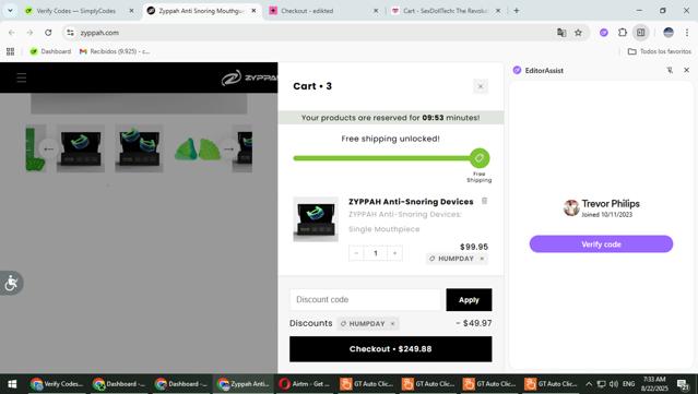 Zyppah checkout page showing Zyppah coupon code box | Screenshot taken by SimplyCodes community member on Aug 22, 2025