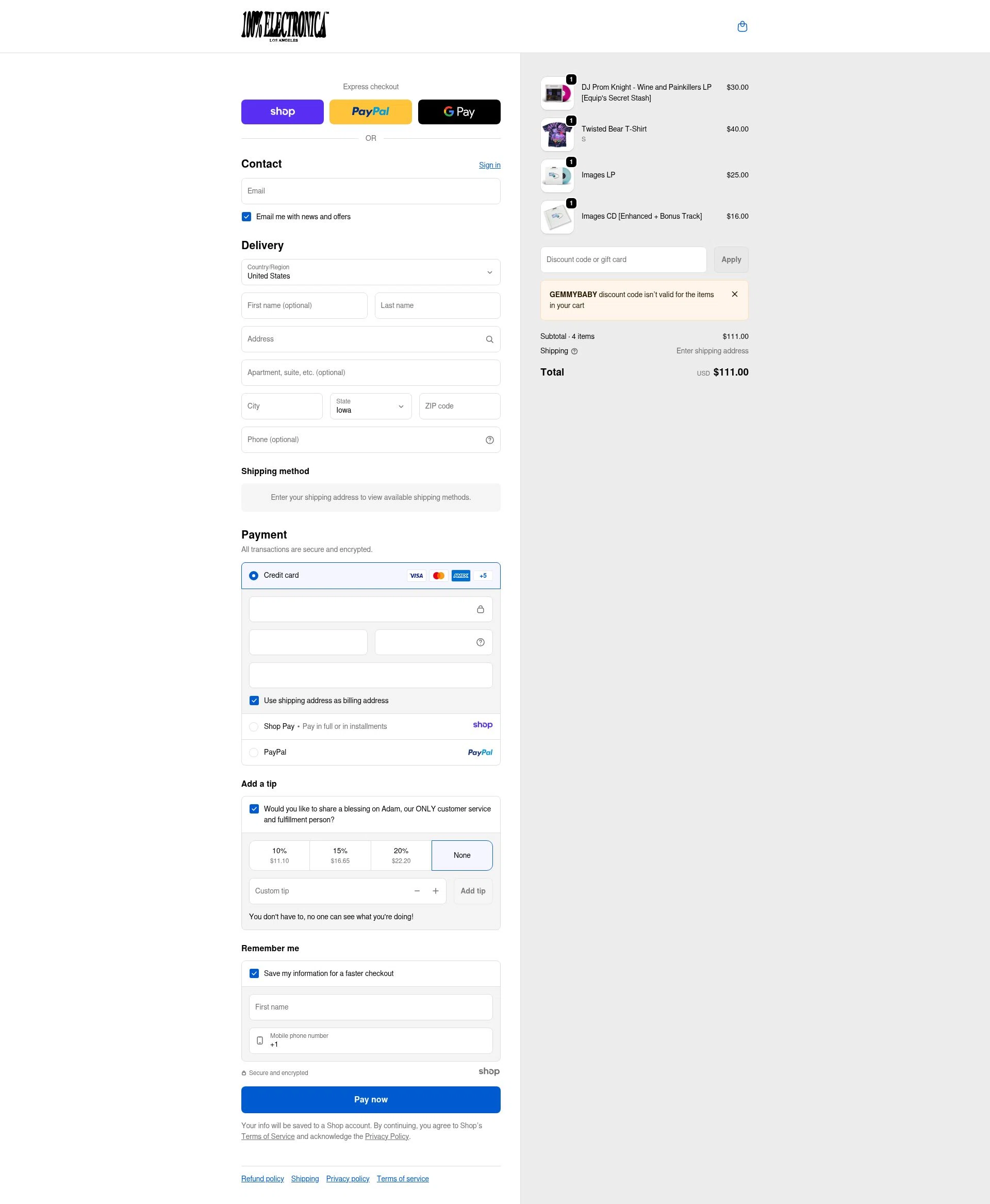 100% Electronica checkout page showing 100% Electronica discount code box | Screenshot taken by SimplyCodes community member on Dec 23, 2025