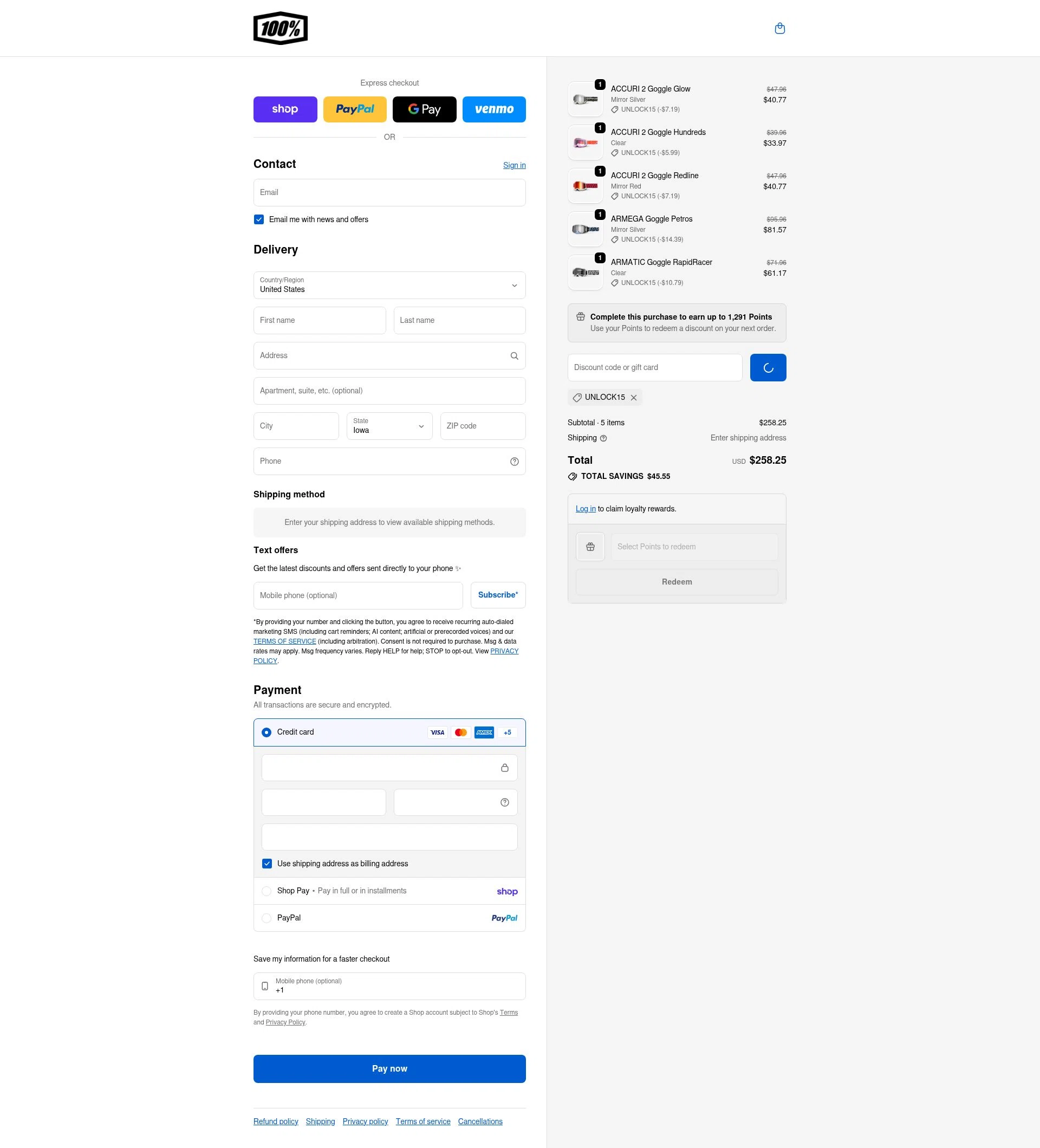 100 Percent checkout page showing 100 Percent discount code box | Screenshot taken by SimplyCodes community member on Feb 16, 2026