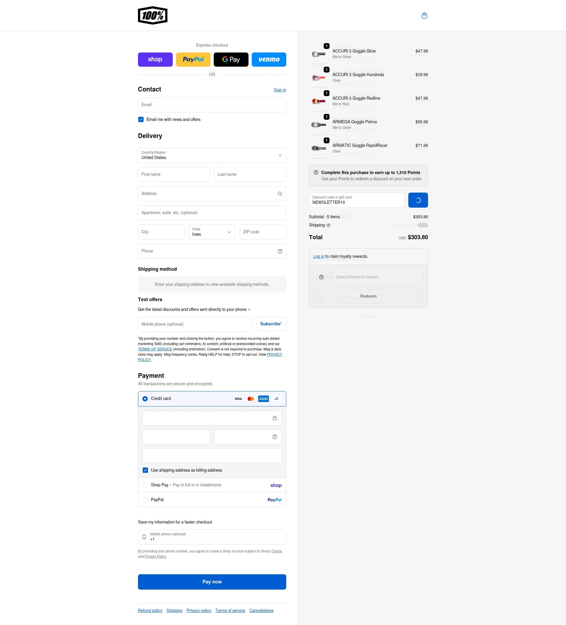 100 Percent checkout page showing 100 Percent discount code box | Screenshot taken by SimplyCodes community member on Feb 16, 2026