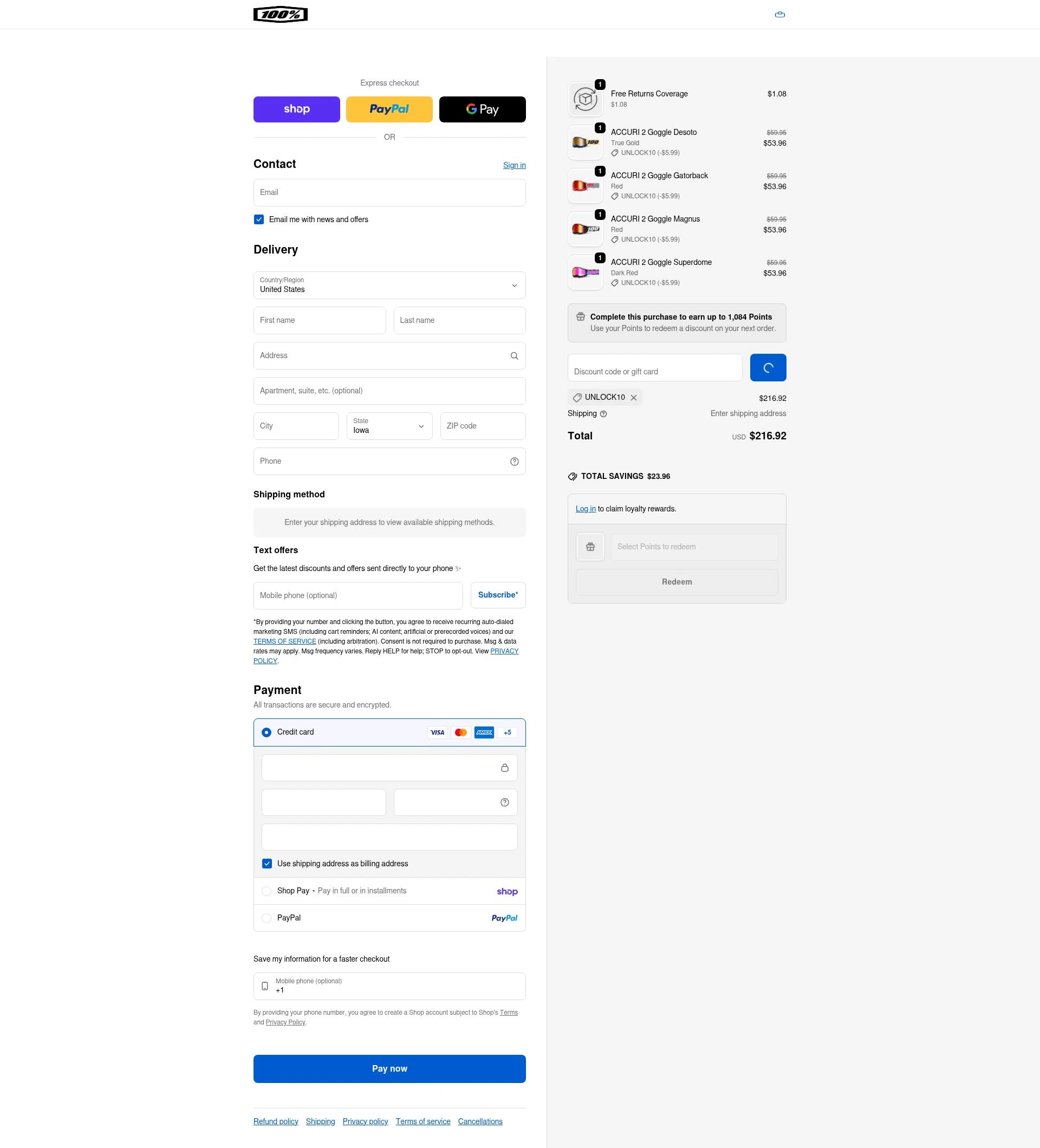 100 Percent checkout page showing 100 Percent discount code box | Screenshot taken by SimplyCodes community member on Feb 20, 2026