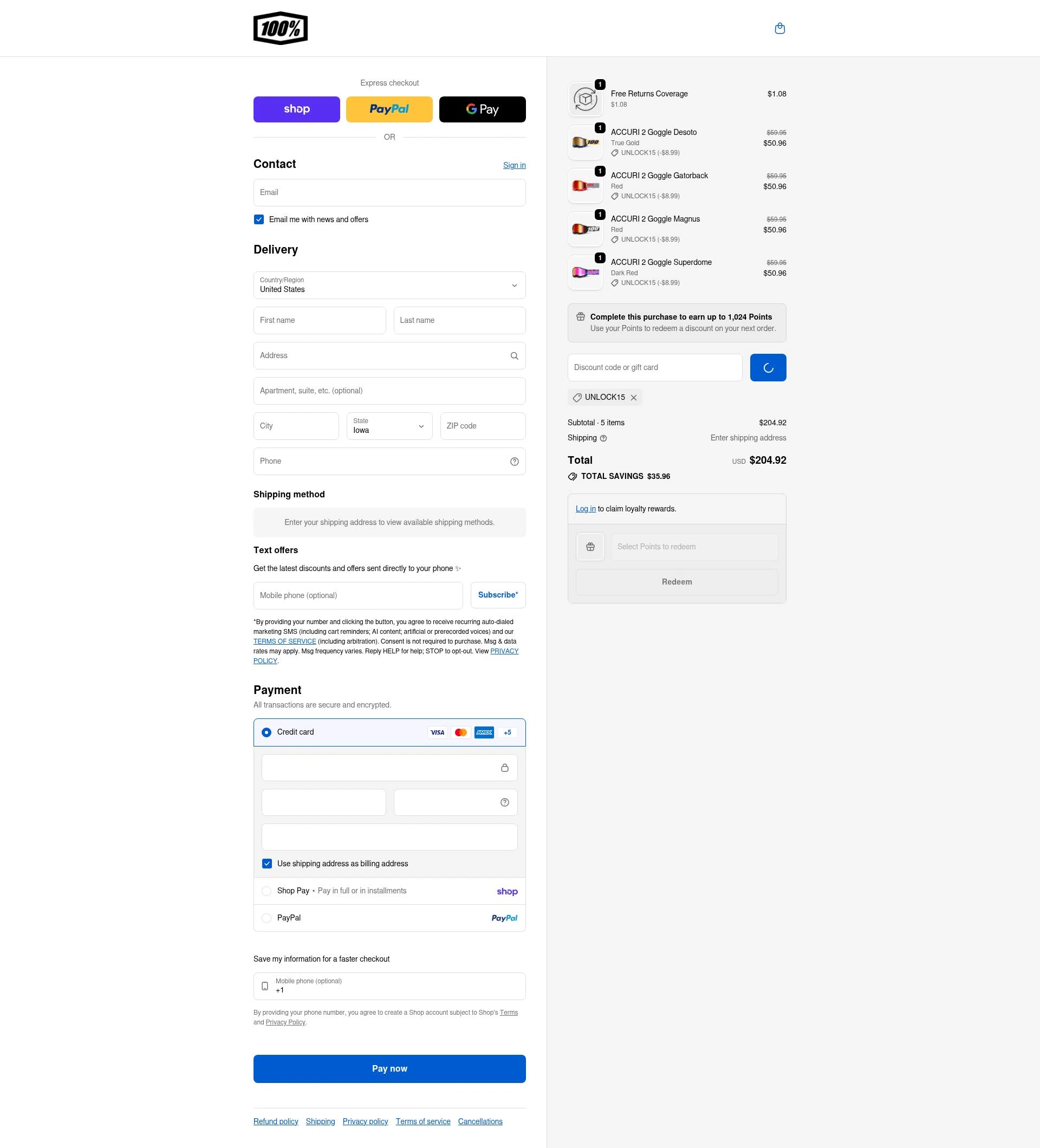100 Percent checkout page showing 100 Percent discount code box | Screenshot taken by SimplyCodes community member on Feb 20, 2026