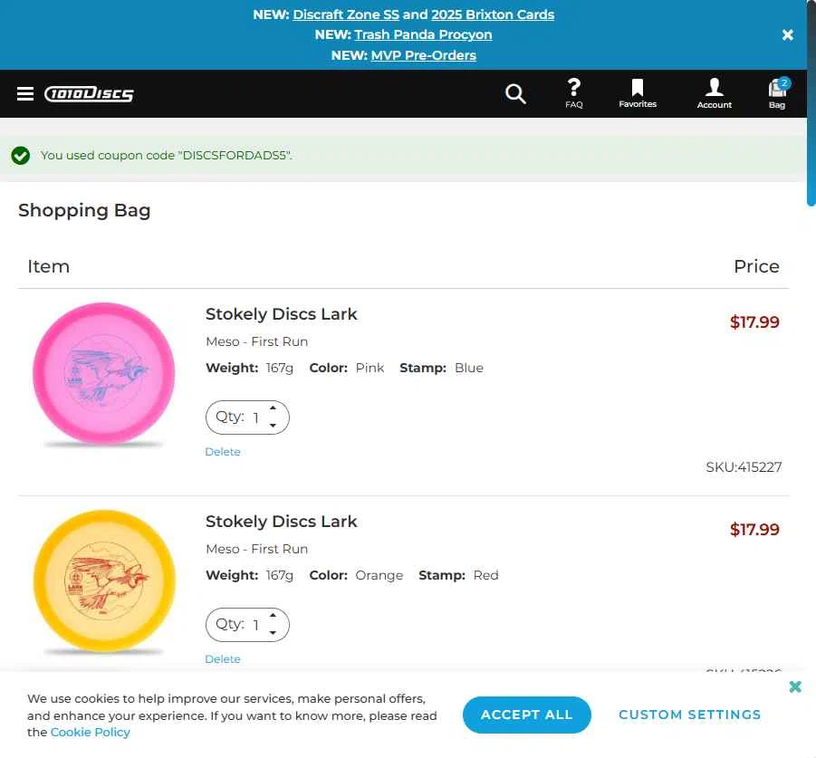 1010 Discs checkout page showing 1010 Discs discount code box | Screenshot taken by SimplyCodes community member on Sep 11, 2025