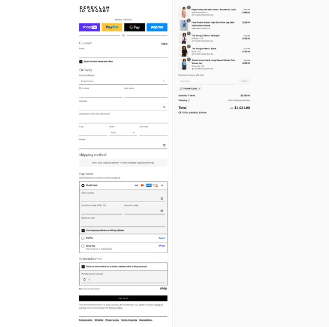 Derek Lam checkout page showing Derek Lam promo code box | Screenshot taken by SimplyCodes community member on Aug 27, 2025