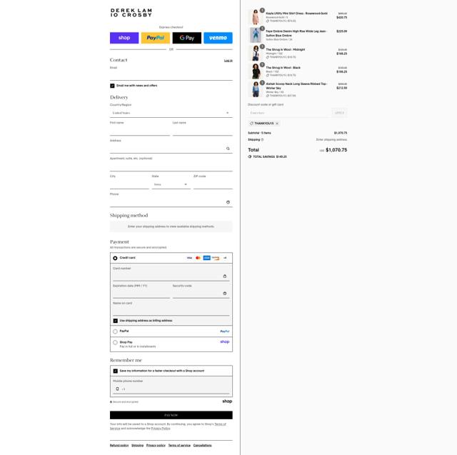 Derek Lam checkout page showing Derek Lam promo code box | Screenshot taken by SimplyCodes community member on Sep 4, 2025