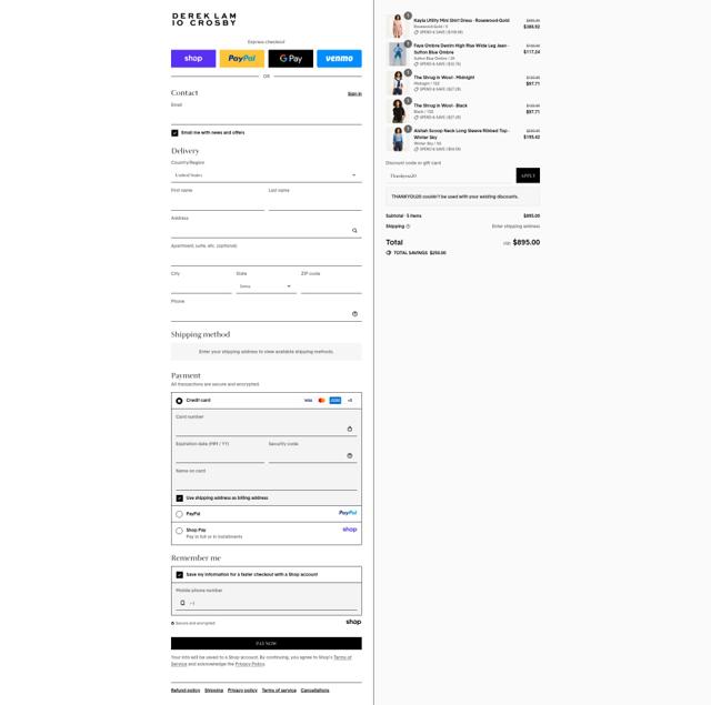 Derek Lam checkout page showing Derek Lam promo code box | Screenshot taken by SimplyCodes community member on Sep 13, 2025