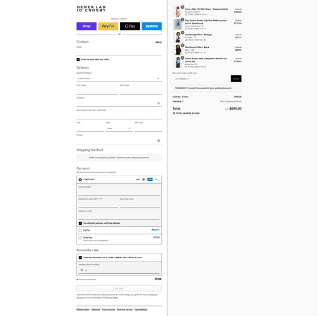 Derek Lam checkout page showing Derek Lam promo code box | Screenshot taken by SimplyCodes community member on Sep 13, 2025