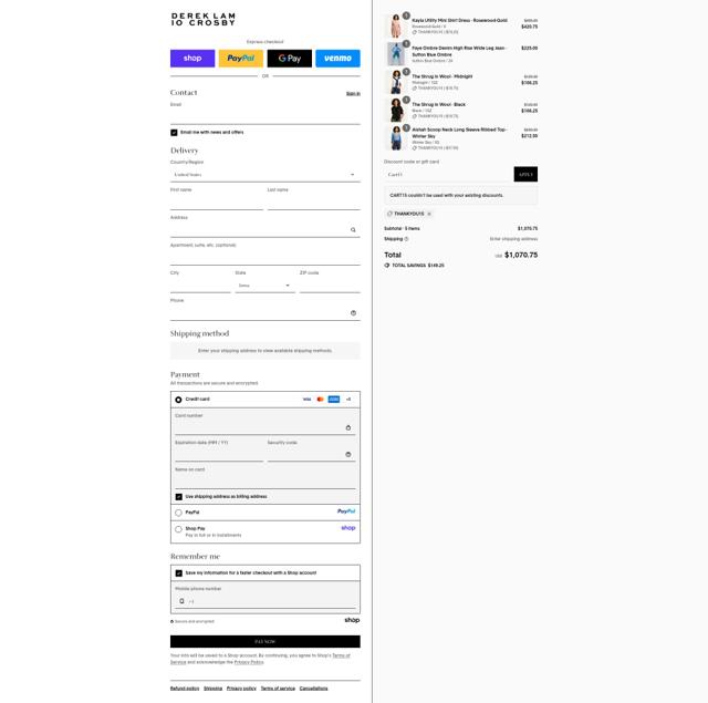 Derek Lam checkout page showing Derek Lam promo code box | Screenshot taken by SimplyCodes community member on Sep 9, 2025