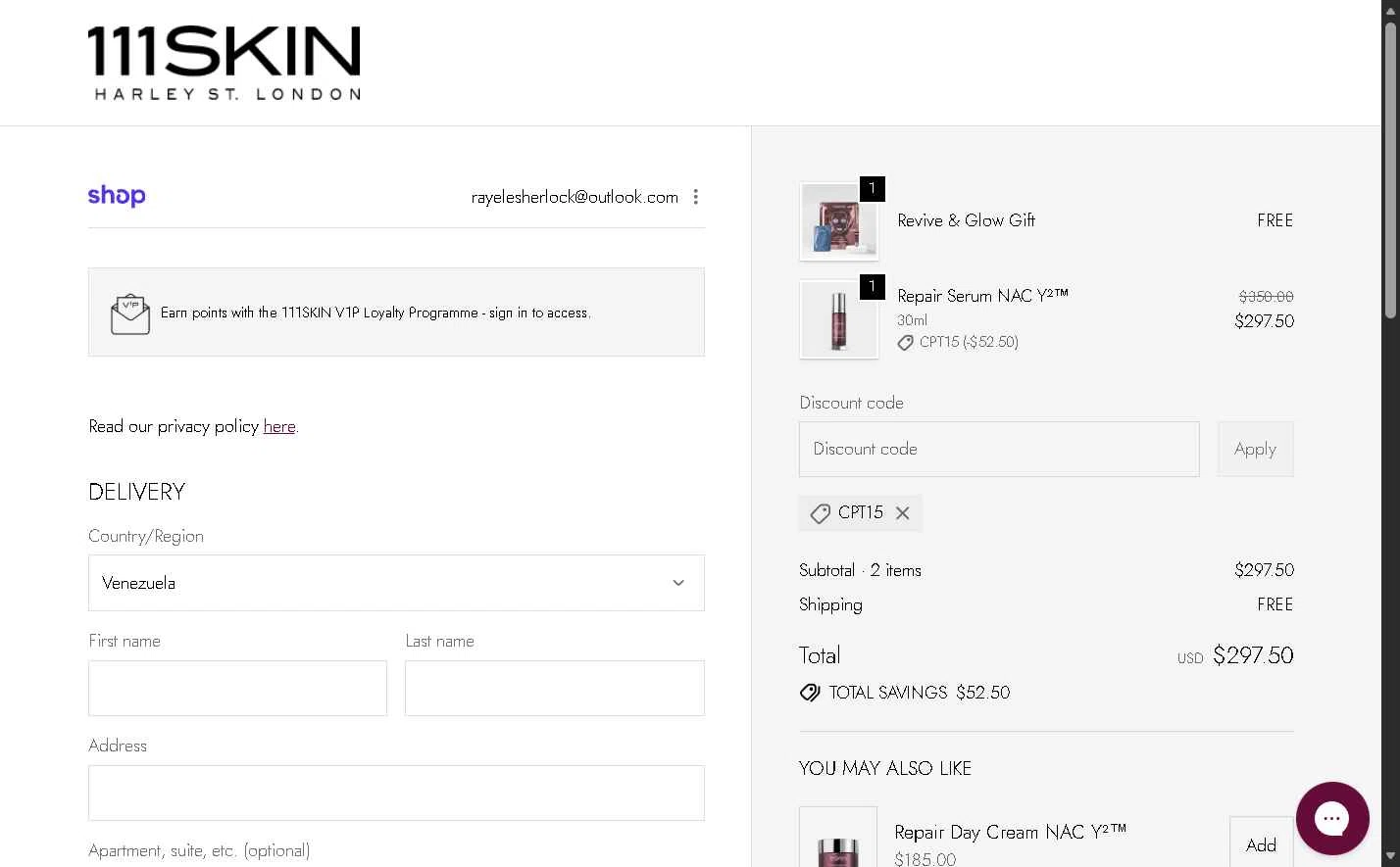 111Skin checkout page showing 111Skin discount code box | Screenshot taken by SimplyCodes community member on Jan 26, 2026