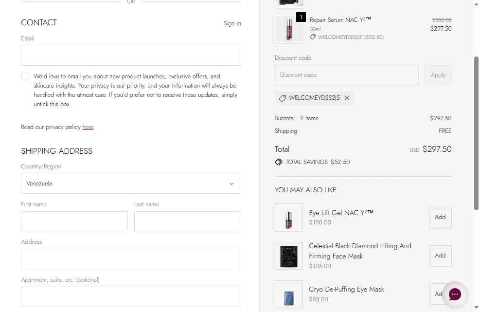 111Skin checkout page showing 111Skin discount code box | Screenshot taken by SimplyCodes community member on Feb 24, 2026