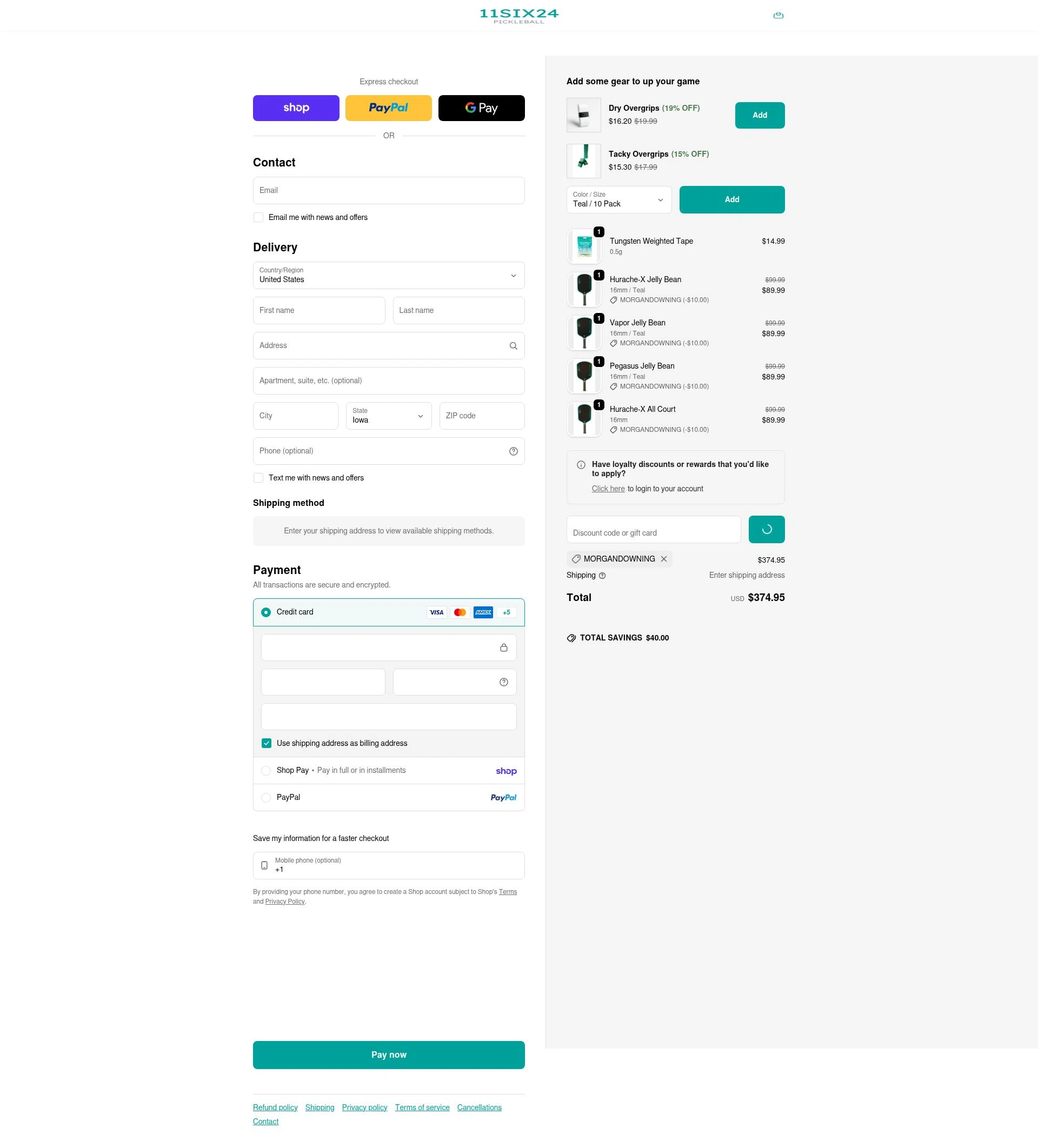 11SIX24 checkout page showing 11SIX24 discount code box | Screenshot taken by SimplyCodes community member on Feb 20, 2026