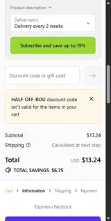 HALF-OFF-BOU coupon verification screenshot