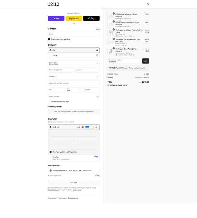 1212 checkout page showing 1212 promo code box | Screenshot taken by SimplyCodes community member on Sep 4, 2025