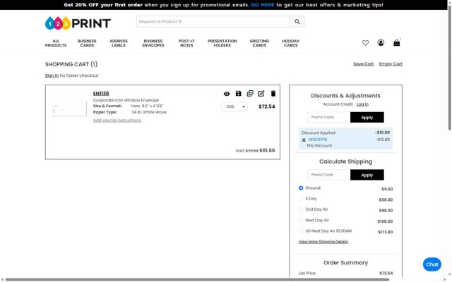 123print checkout page showing 123print promo code box | Screenshot taken by SimplyCodes community member on Aug 4, 2025