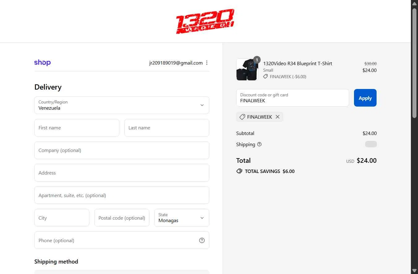 1320Video checkout page showing 1320Video coupon code box | Screenshot taken by SimplyCodes community member on Sep 12, 2025