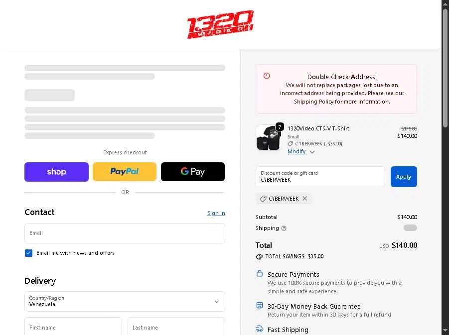 1320Video checkout page showing 1320Video coupon code box | Screenshot taken by SimplyCodes community member on Nov 30, 2025