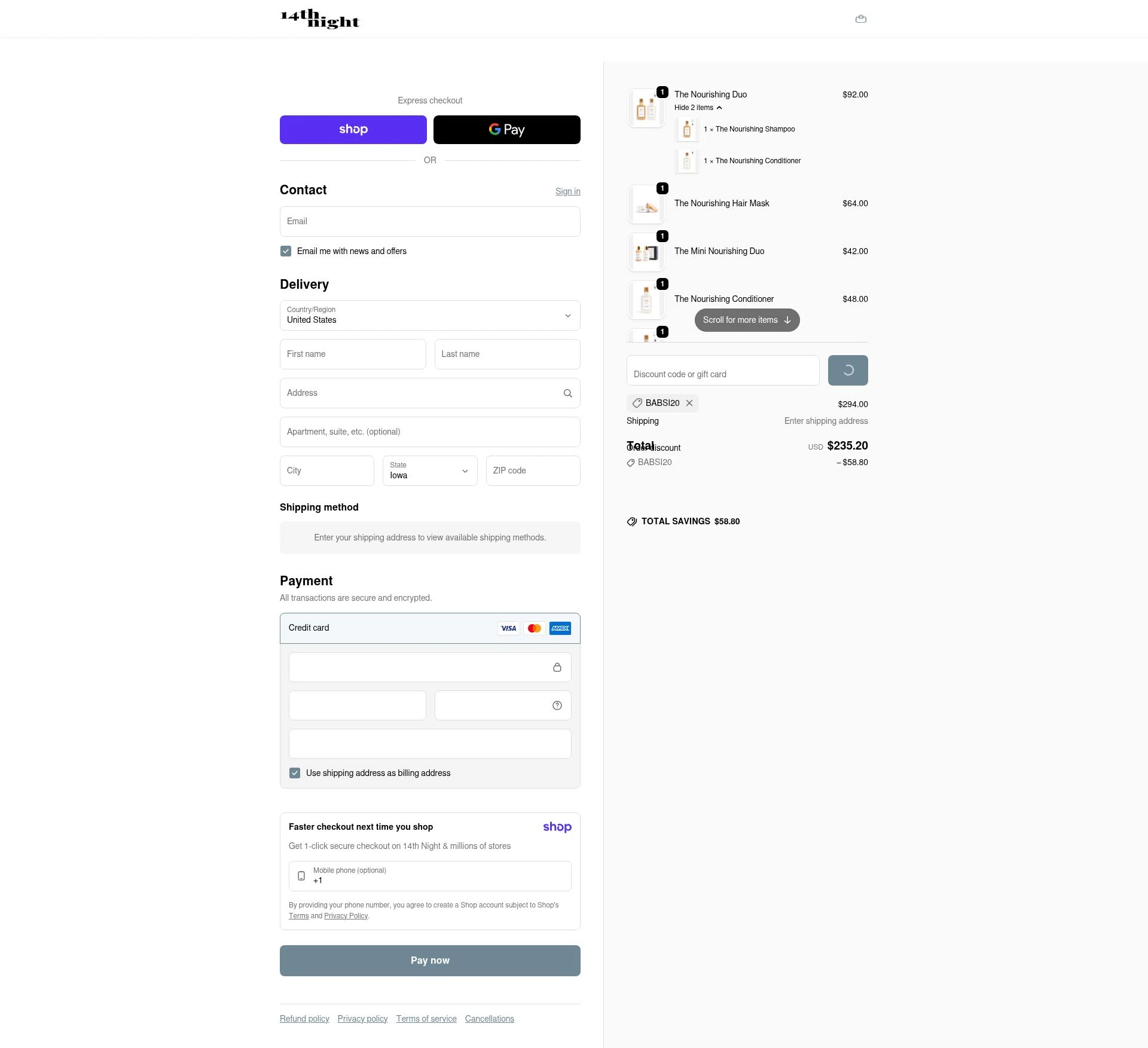 14th night checkout page showing 14th night promo code box | Screenshot taken by SimplyCodes community member on Jan 11, 2026