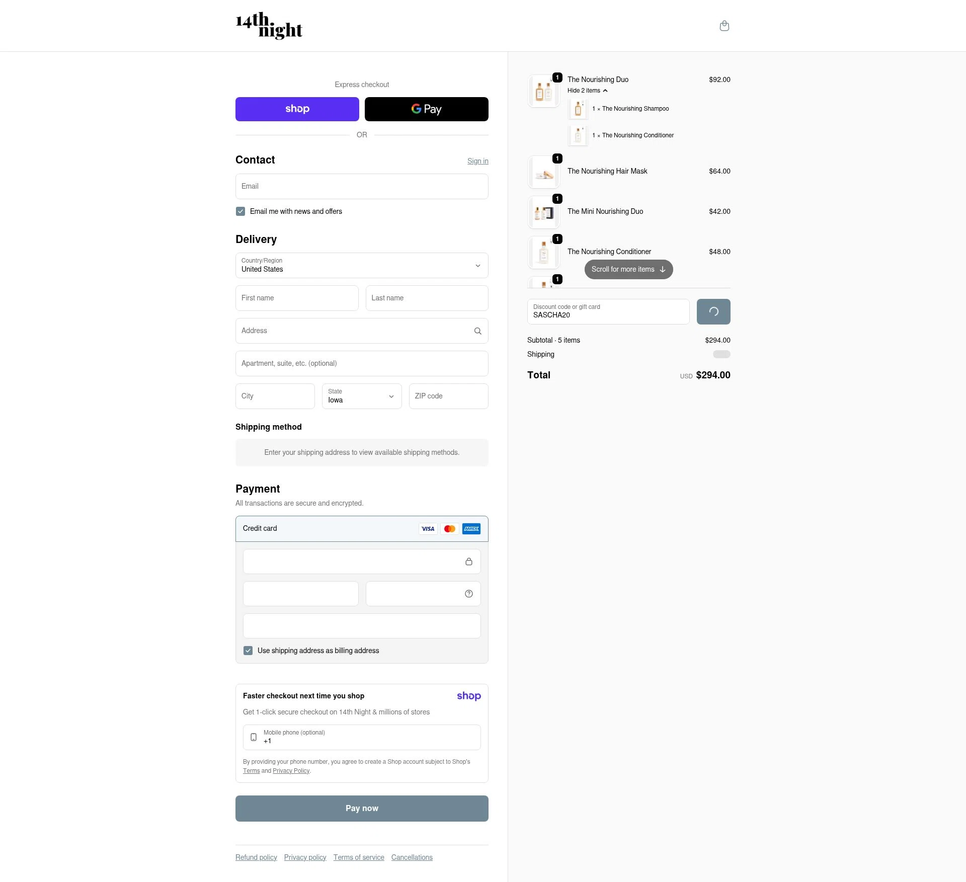 14th night checkout page showing 14th night promo code box | Screenshot taken by SimplyCodes community member on Jan 11, 2026