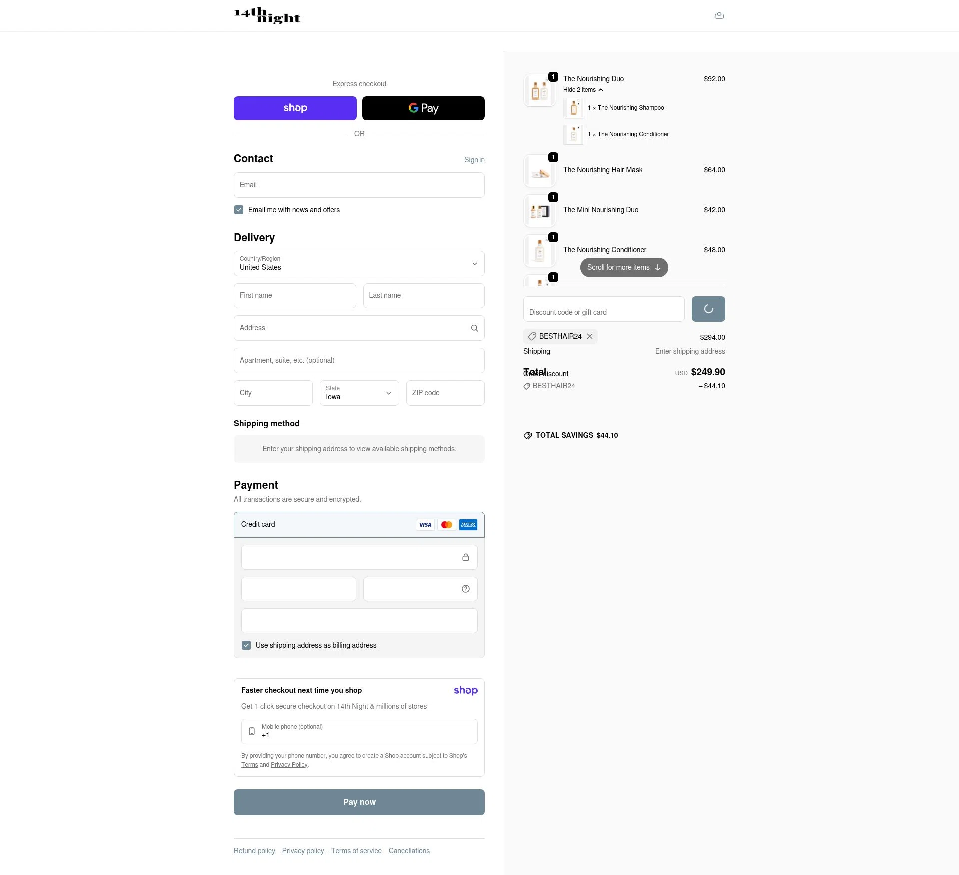 14th night checkout page showing 14th night promo code box | Screenshot taken by SimplyCodes community member on Jan 11, 2026