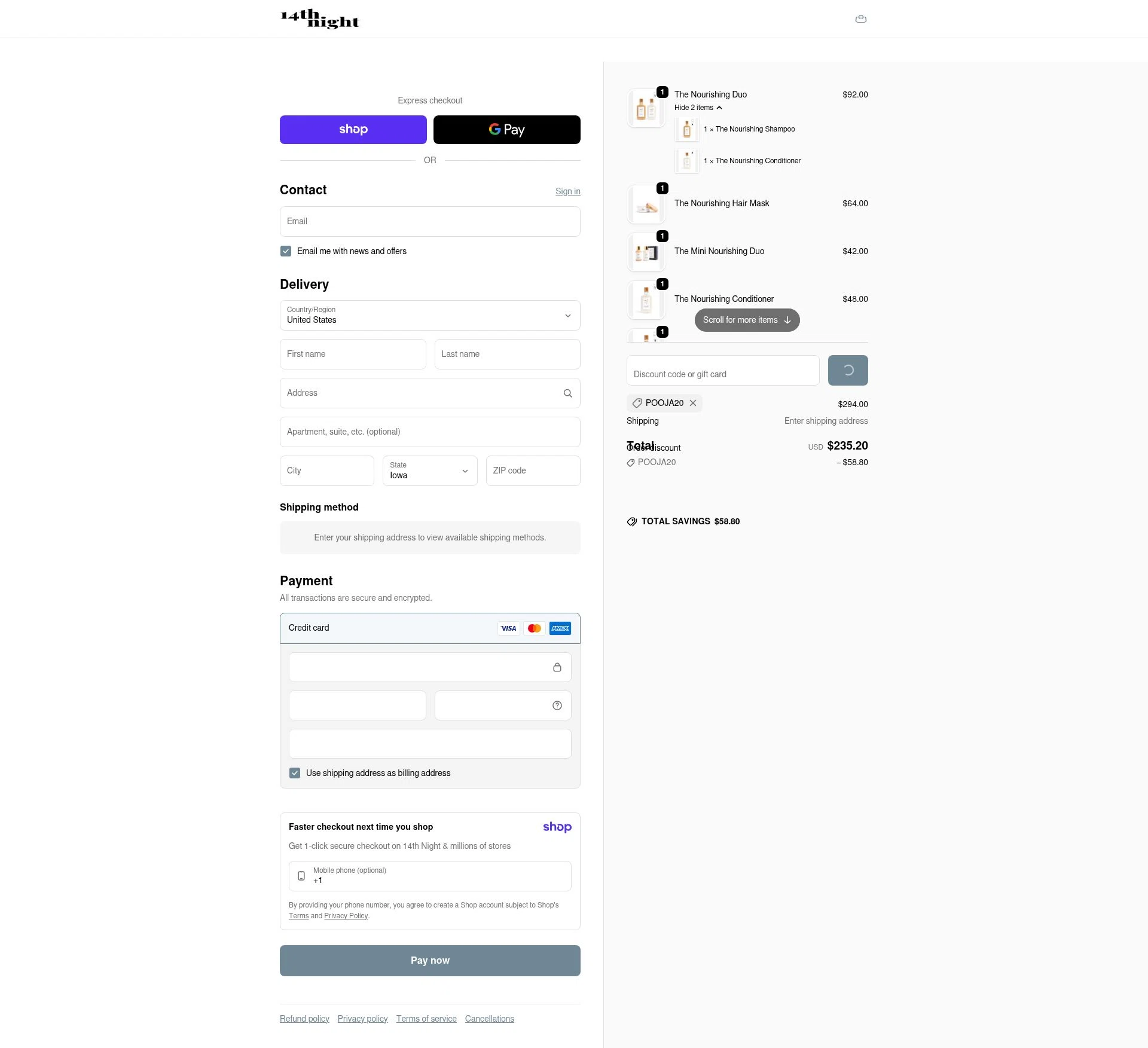 14th night checkout page showing 14th night promo code box | Screenshot taken by SimplyCodes community member on Jan 11, 2026