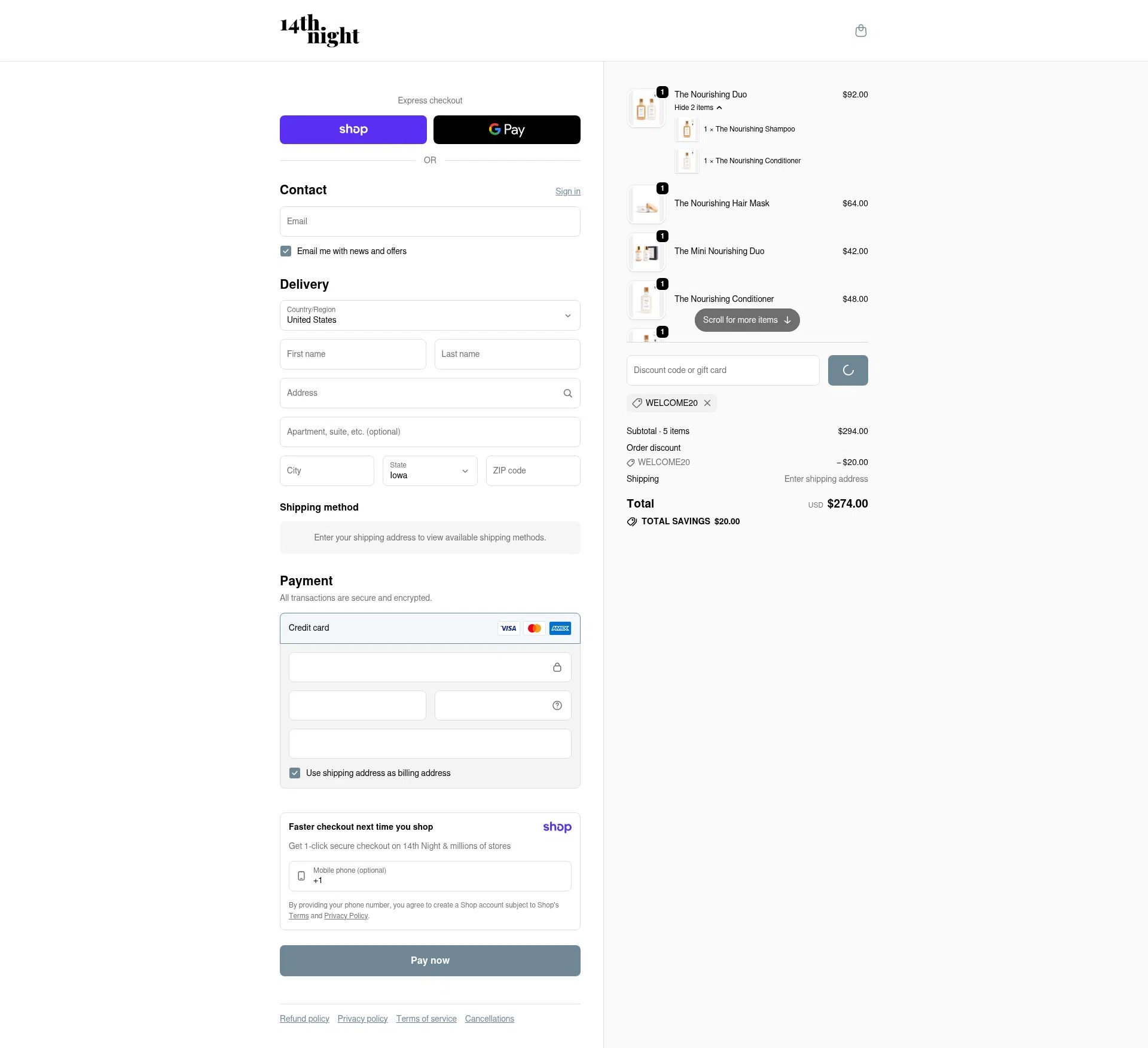 14th night checkout page showing 14th night promo code box | Screenshot taken by SimplyCodes community member on Jan 11, 2026